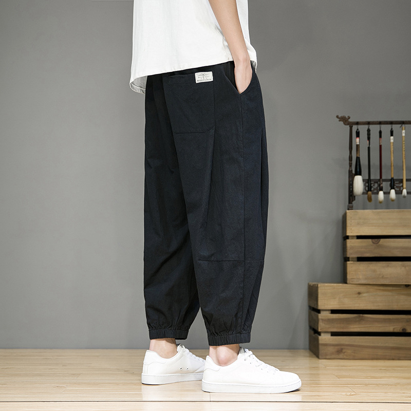 Pantalon décontracté à huit ou neuf points pour hommes en été, fin, surdimensionné, ample, jambe large avec pieds bandés, carotte et Haren_voghion.com