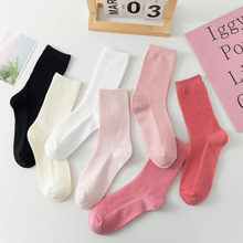 粉色纯棉少女袜 韩版温柔系薄款堆堆袜百搭纯色中筒袜诸暨袜子批