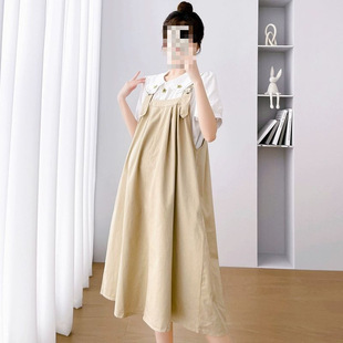 Maternity Summer Suspender Dress 2025 New Petite Summer Skirt Pregnant Mother Summer Suit Two-Piece Set