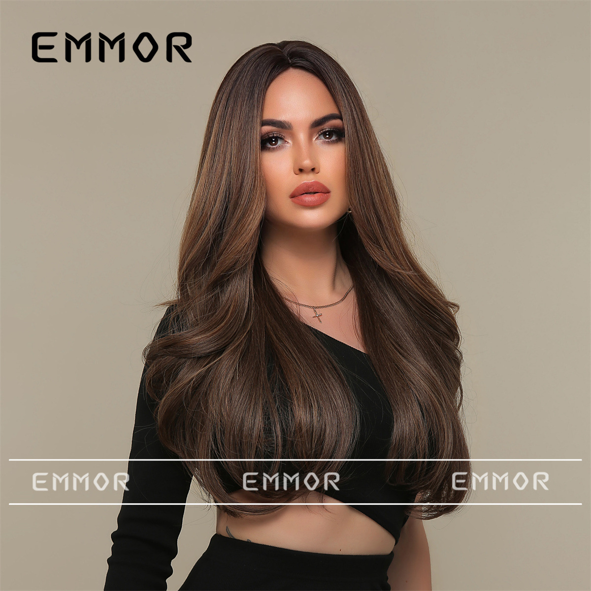 Las mujeres europeas y americanas medio gradiente marrón atmósfera largo pelo rizado perezoso natural diario fibra química completa cabeza cubierta