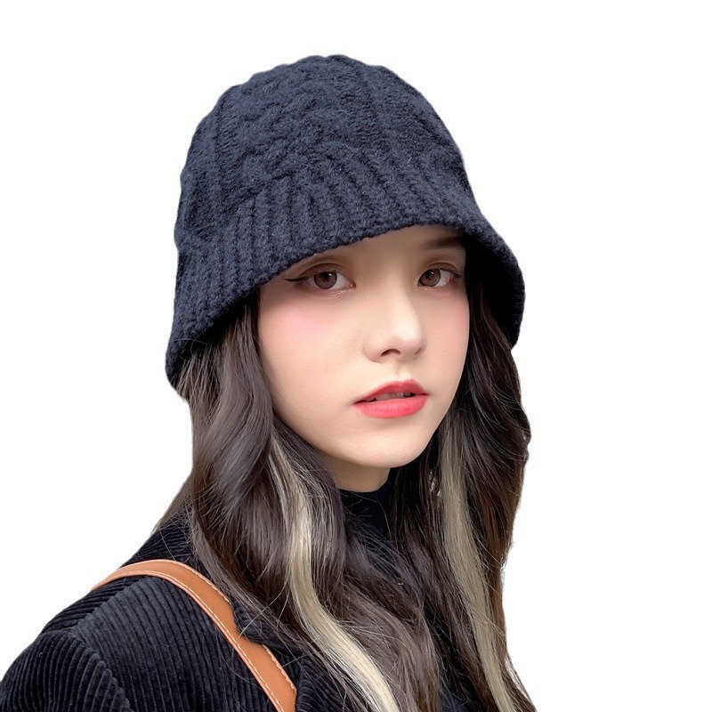 Sombrero de lana roja de invierno y otoño de lana multicolor calentamiento japonés mostrando cara pequeña gorra de cubo de punto gorra pescador