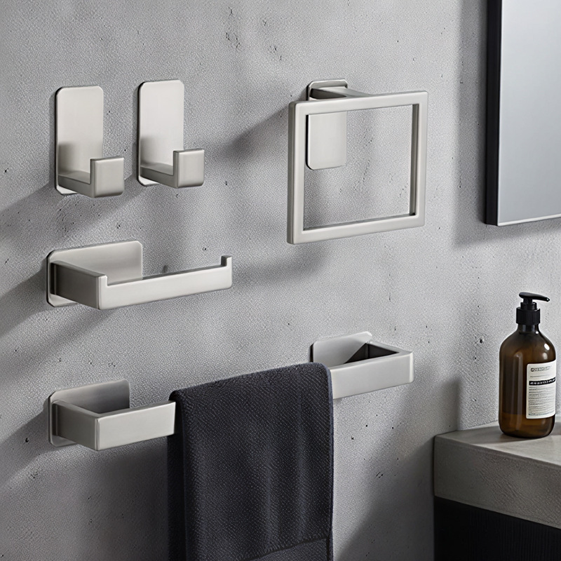 Cross-Border Stainless Steel Bathroom Storage Rack Five-Piece Set Towel Bar Bath Towel Rack Paper Towel Rack Hanging Rack Storage Rack Set