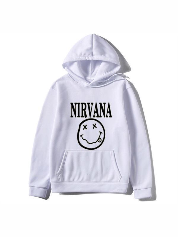 American Trendy Brand Retro Nirvana Band Smiley Face Printed Sweatshirt Autumn and Winter High Street Fleece-Lined Nirvana Jacket Hoodie