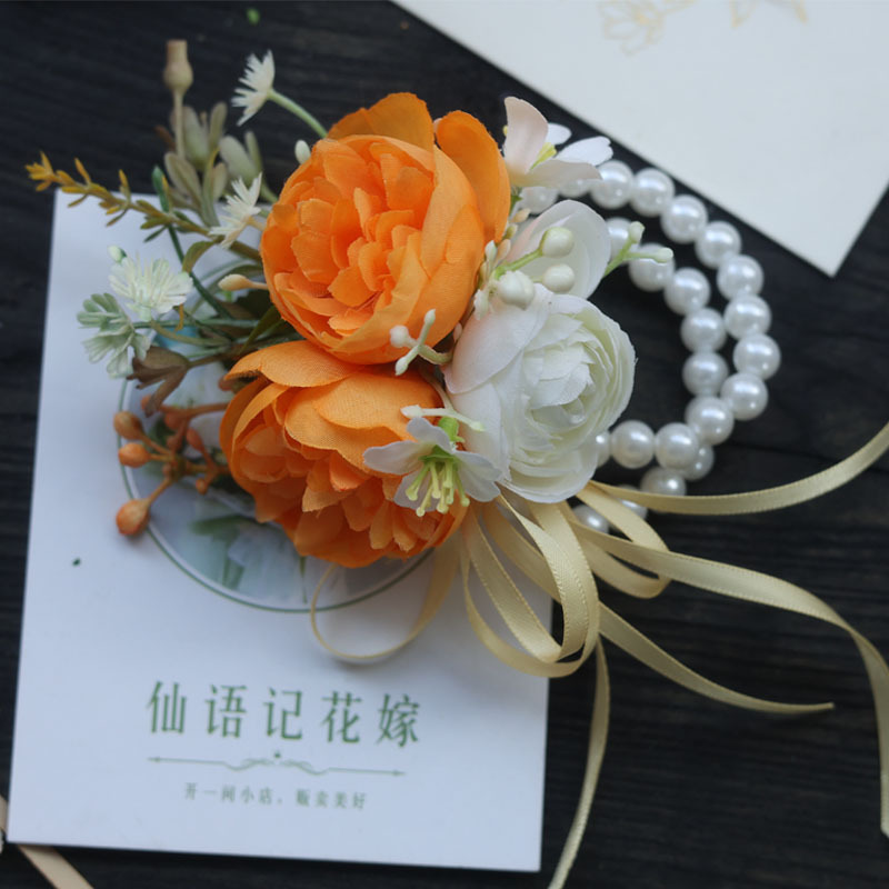 新娘伴娘姐妹团玫瑰紫色手花珍珠超仙手腕花高级皮筋手环森系|undefined