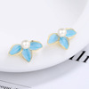 Blue synthesized epoxy resin, earrings from pearl, simple and elegant design, Korean style