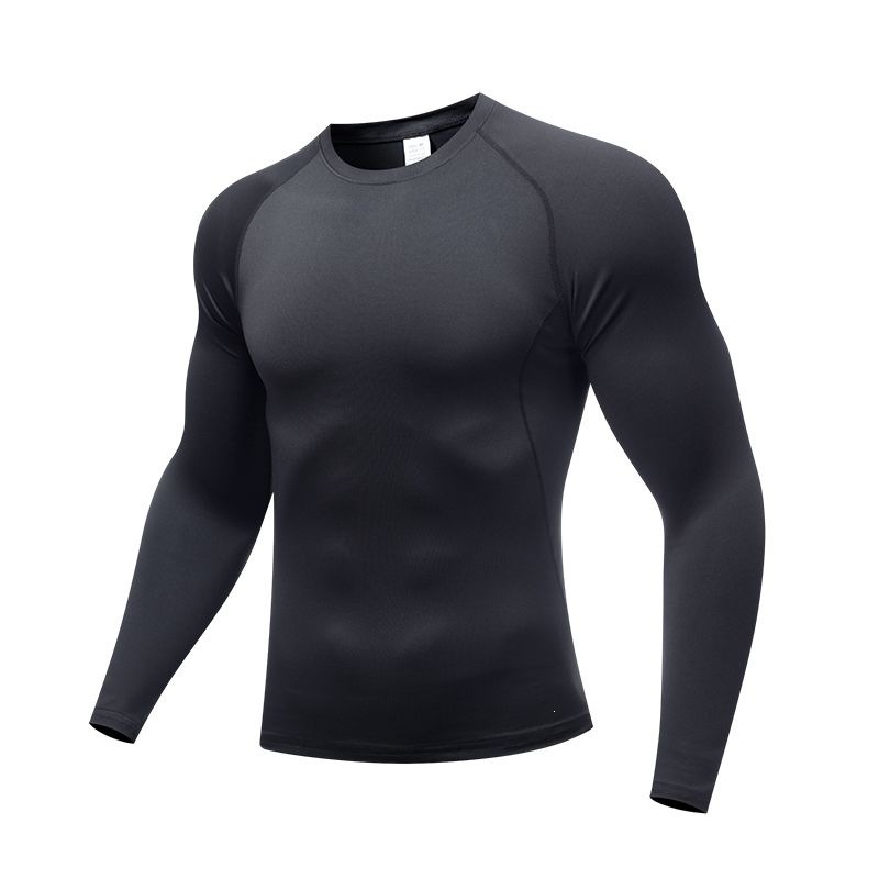 Highly elastic, quick-drying sports tights, polyester long-sleeve training base layer for men, breathable for swimming and basketball