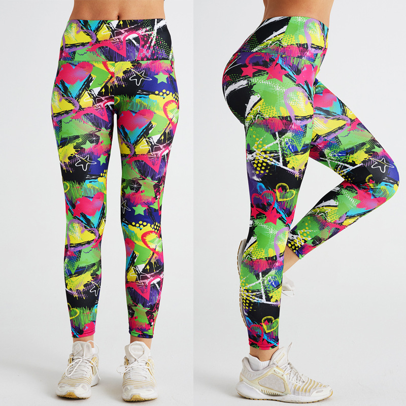 Cross-border fitness yoga pants high waist abstract love star print fitness pants women's sports fashion leggings Cross-border fitness yoga pants high waist abstract love star print fitness pants women's sports fashion leggings
