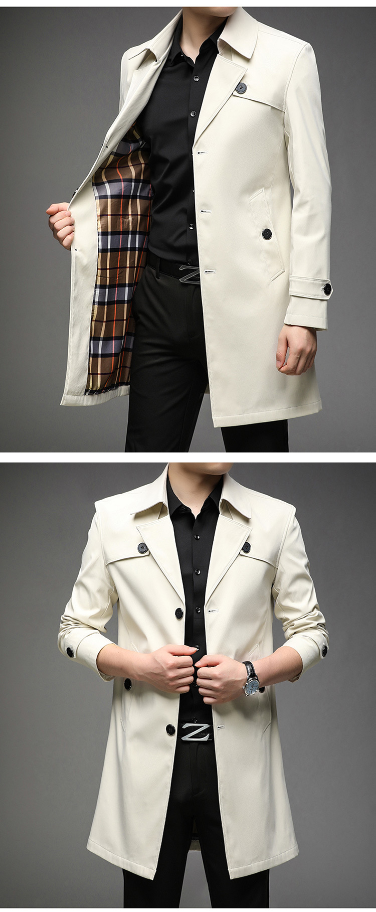 Men's Trench Coat Mid Length Solid Colour Luxury Winter Jacket_voghion.com