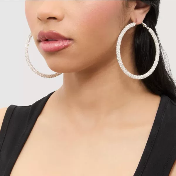 5.0cm Diamond-Encrusted Welded Copper Claw Chain Welded C-Shaped Hoopearring Earrings Chic Style Light Luxury High-End Feel