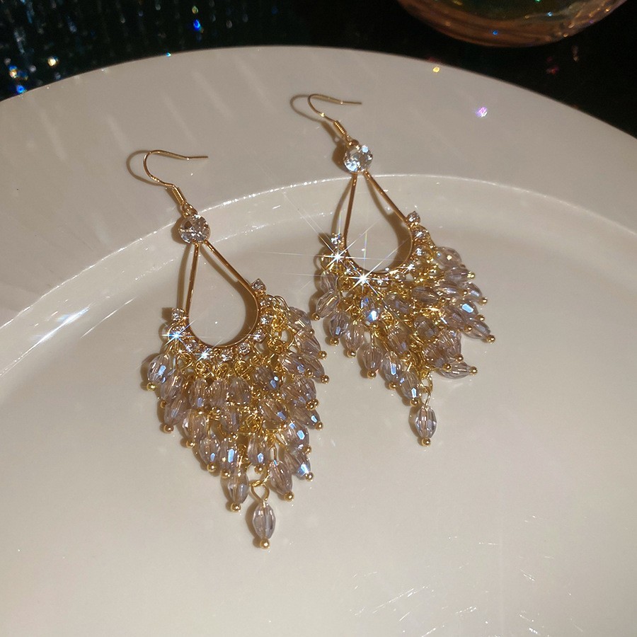Aguja de plata con diamantes de cristal pendientes de bordilla estilo nacional pendientes de temperamento pequeño ligero lujo de alta calidad industria pesada exageración pendientes