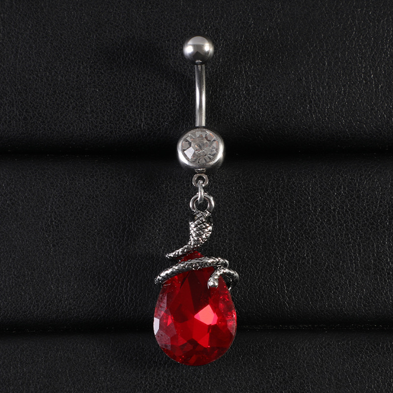 Trendy Piercingschmuck Europäischer und amerikanischer Nicht-Mainstream-Bauchnabelring in Schlangenform mit Wassertropfen-Zirkon_voghion.com