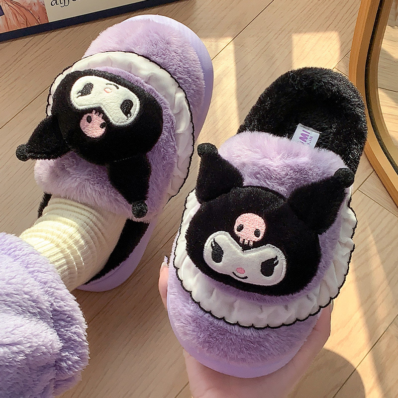 Zapatillas de algodón Kulomi para mujeres otoño y invierno nuevas zapatillas caseras cálidas y de lana princesa Sanliogou