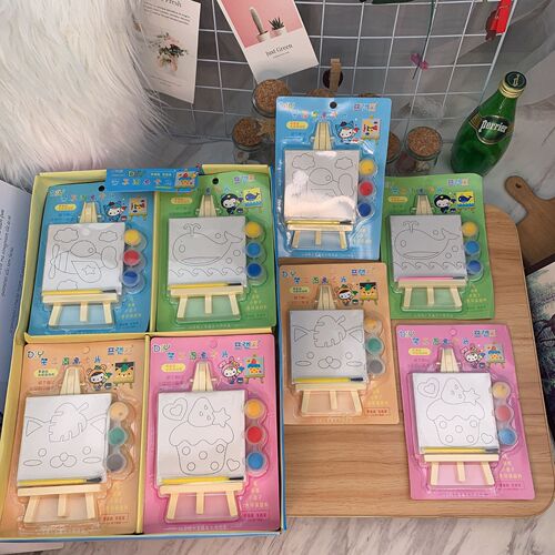 Cross-border mini DIY hand-made picture frame easel with paint and brush set DIY graffiti painting children's gift 