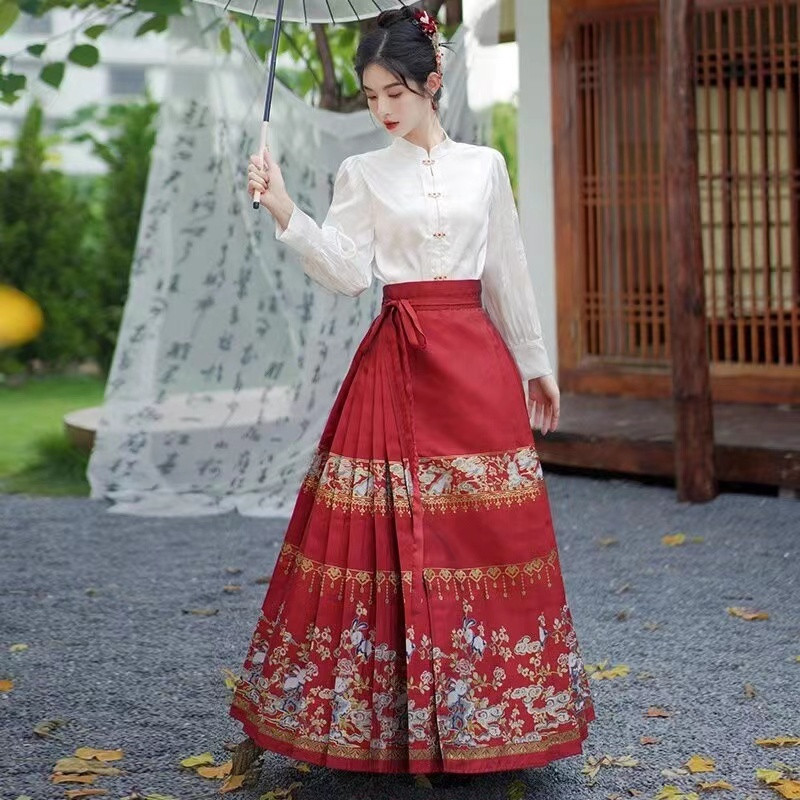 D2G【94% 好評価】新中国式上着と赤い馬面スカート敬酒服セット秋冬日常|undefined