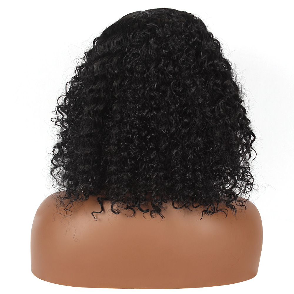 Parrucca sintetica da donna con frangia lunga esplosiva avvolta da capelli neri primaverili corti e ricci_voghion.com