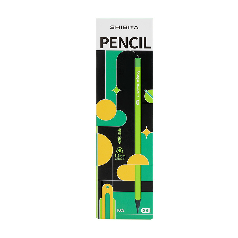 SBY-007-HB small green rod black wood pencil primary school students special bold lead 2B children's writing pencil wholesale
