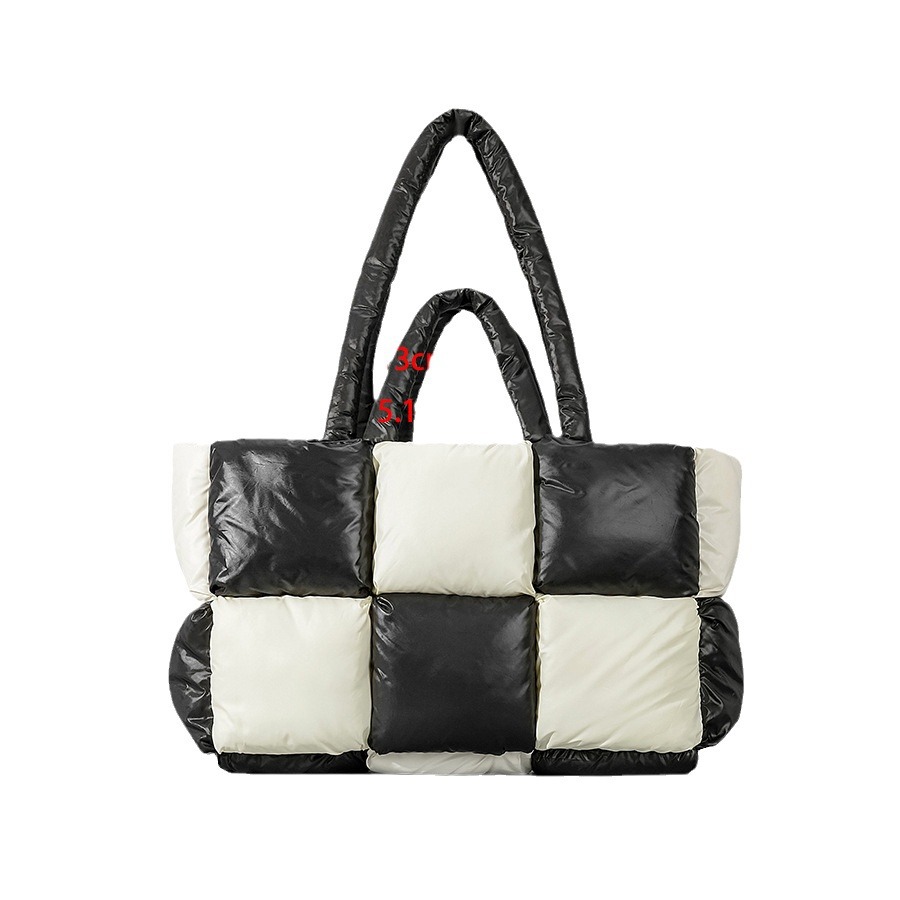 Bagagli e borse Borsa tote in cotone semplice e morbido da donna, borsa a tracolla in cotone spaziale a quadri bianchi e neri, borsa a tracolla a quadri_voghion.com