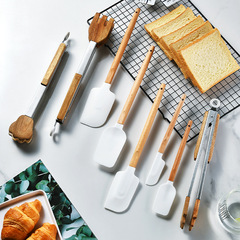 Cross-border new white milk silicone handle scraper set kitchen silicone cooking tools cream spatula cat claw food tongs