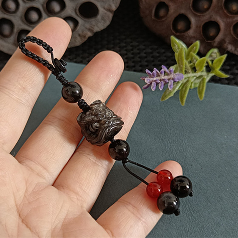 실버 흑요석 사자 열쇠 고리 스타일 하나