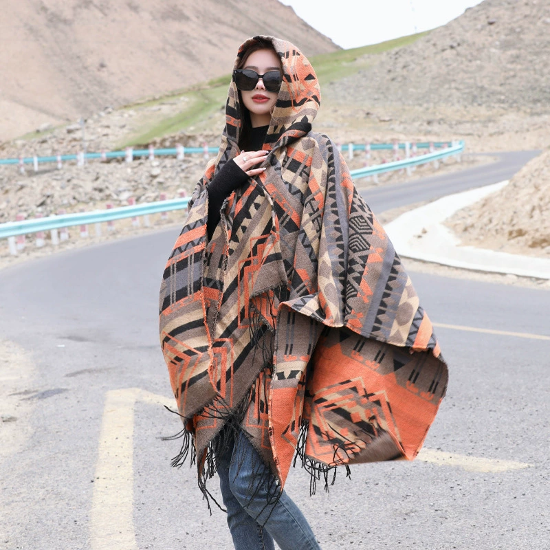 Ethnic knitted cloak from Qinghai province, keep warm trench coat, Korean style
