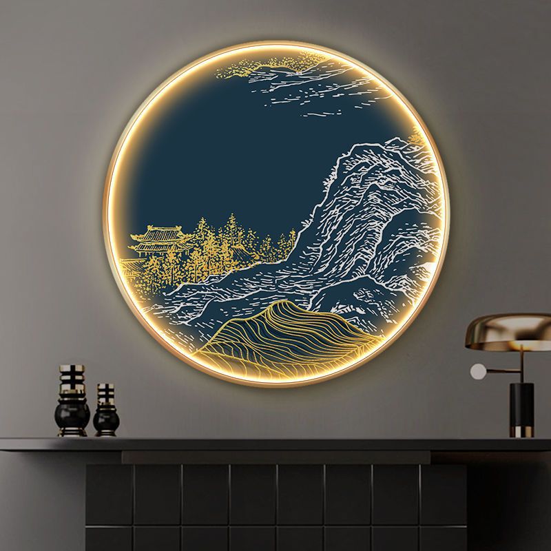 新中国式玄関装飾画卸売り灯画円形ホテル壁画クロスボーダー通路水墨鶴楼背景掛け画|undefined