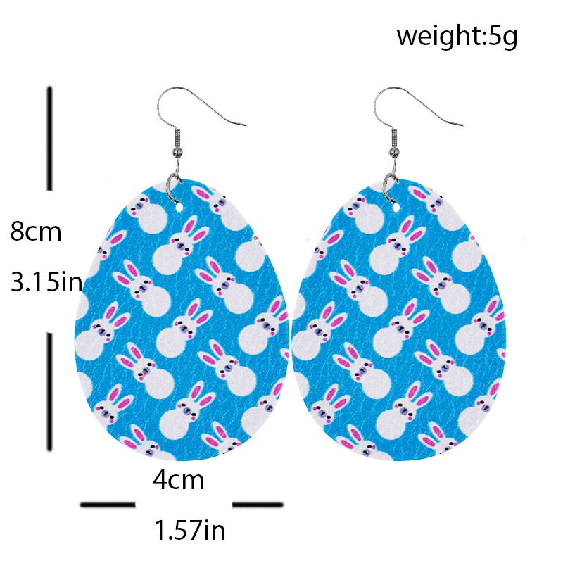 1 Pair Retro Rabbit Water Droplets Egg Pu Leather Patchwork Easter Women's Drop Earrings display picture 1