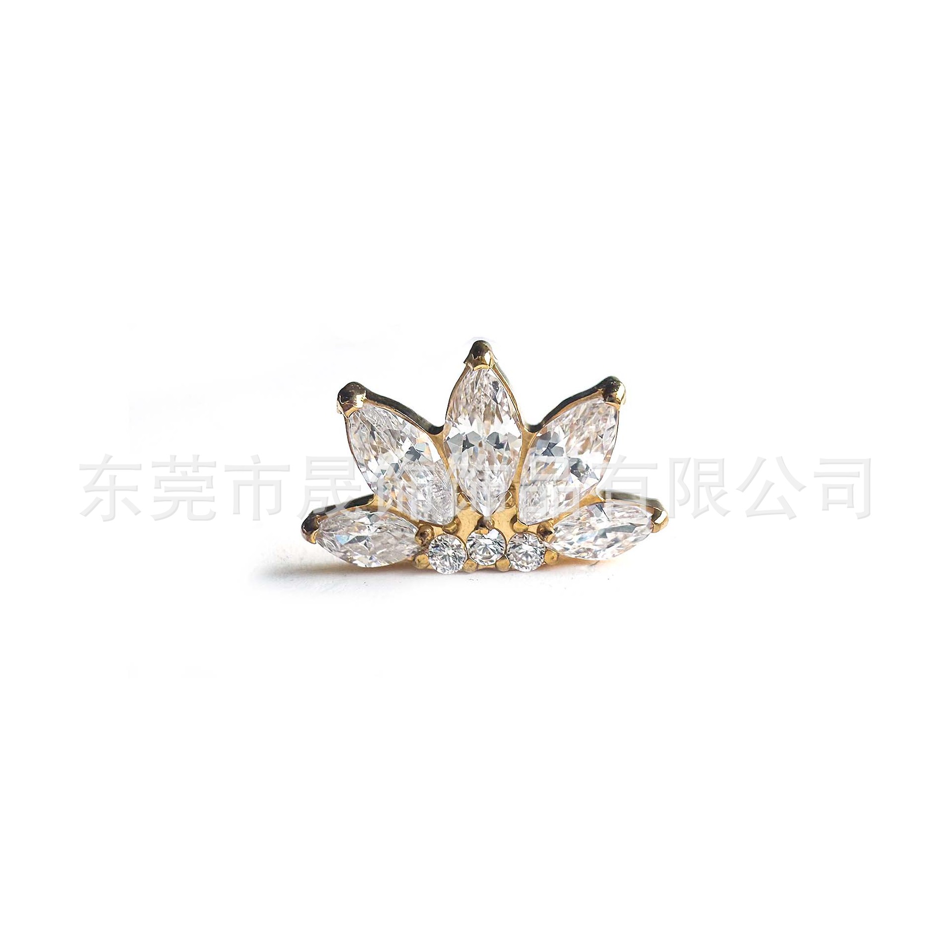 F136 Titanium Alloy 五马眼 Cubic Zirconia Flower Helix Cartilage Stud G23 Internal Thread Flat Back Ear Stud Labret Stud Piercing Jewelry