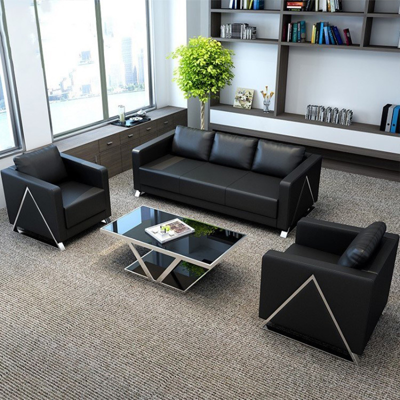 Sofá de oficina de cuero negro de negocios sala de recepción casual triple combinación de sofá sala de estar sofá simple