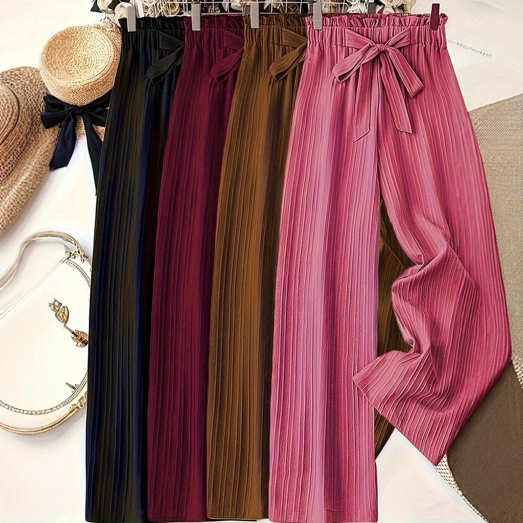 Dy3514 European and American Cross-Border Women's Clothing 2025 Autum New Elegant Pure Color Bow Pants