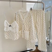 Yase175【绒绒爱心波点】新款海岛绒睡衣三件套甜美纯欲家居服可