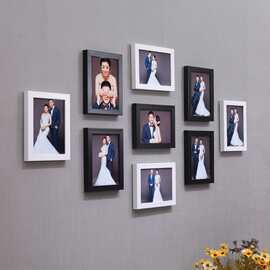 现代客厅照片墙装饰免打孔相框墙 7寸九宫格卧室创意相片组合挂墙
