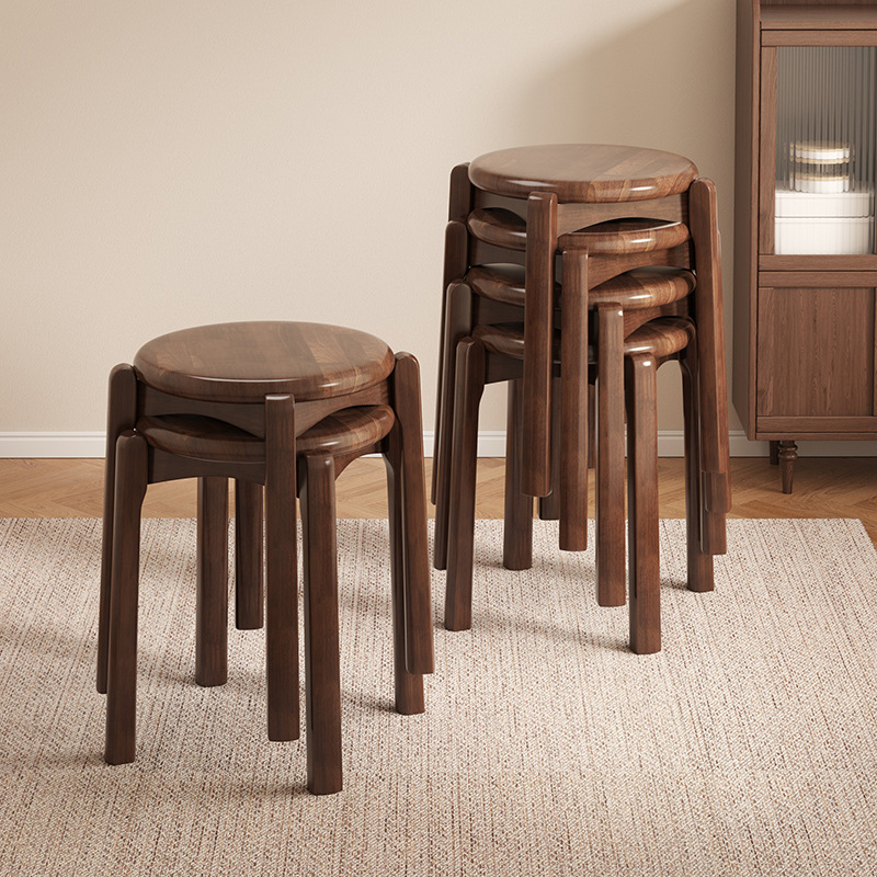 Solid Wood Stool for Home Use, Stackable Square Stool, Bench, Wooden Stool, Vintage Dining Stool, Round Stool, Chair, Shoe-Changing Stool, Wooden Stool