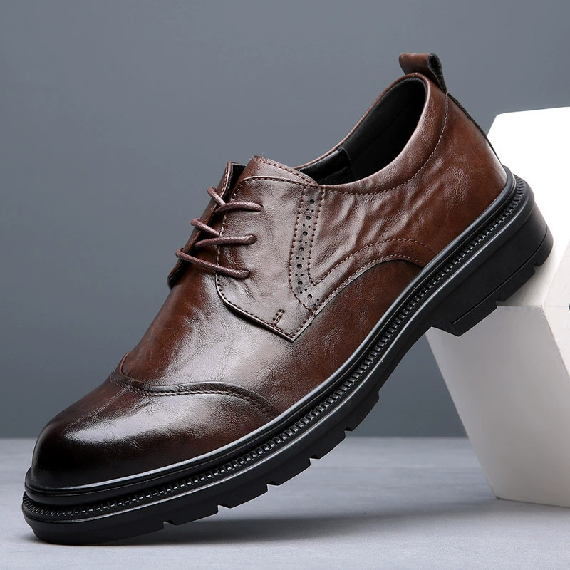 Мужская деловая официальная кожаная обувь, Британские туфли дерби с круглым носком, повседневная мужская обувь на шнуровке, дышащие свадебные туфли для жениха, мужские
