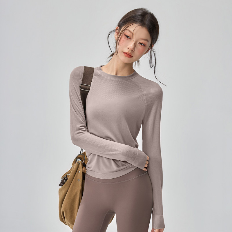Loose-fitting yoga top for women, Pilates sports training long-sleeve cover-up, quick-dry T-shirt for running, cycling, and fitness in autumn
