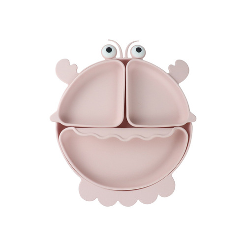 Children's silicone compartmented dinner plate, food-grade cartoon crab food bowl, training baby to eat independently, separated tableware