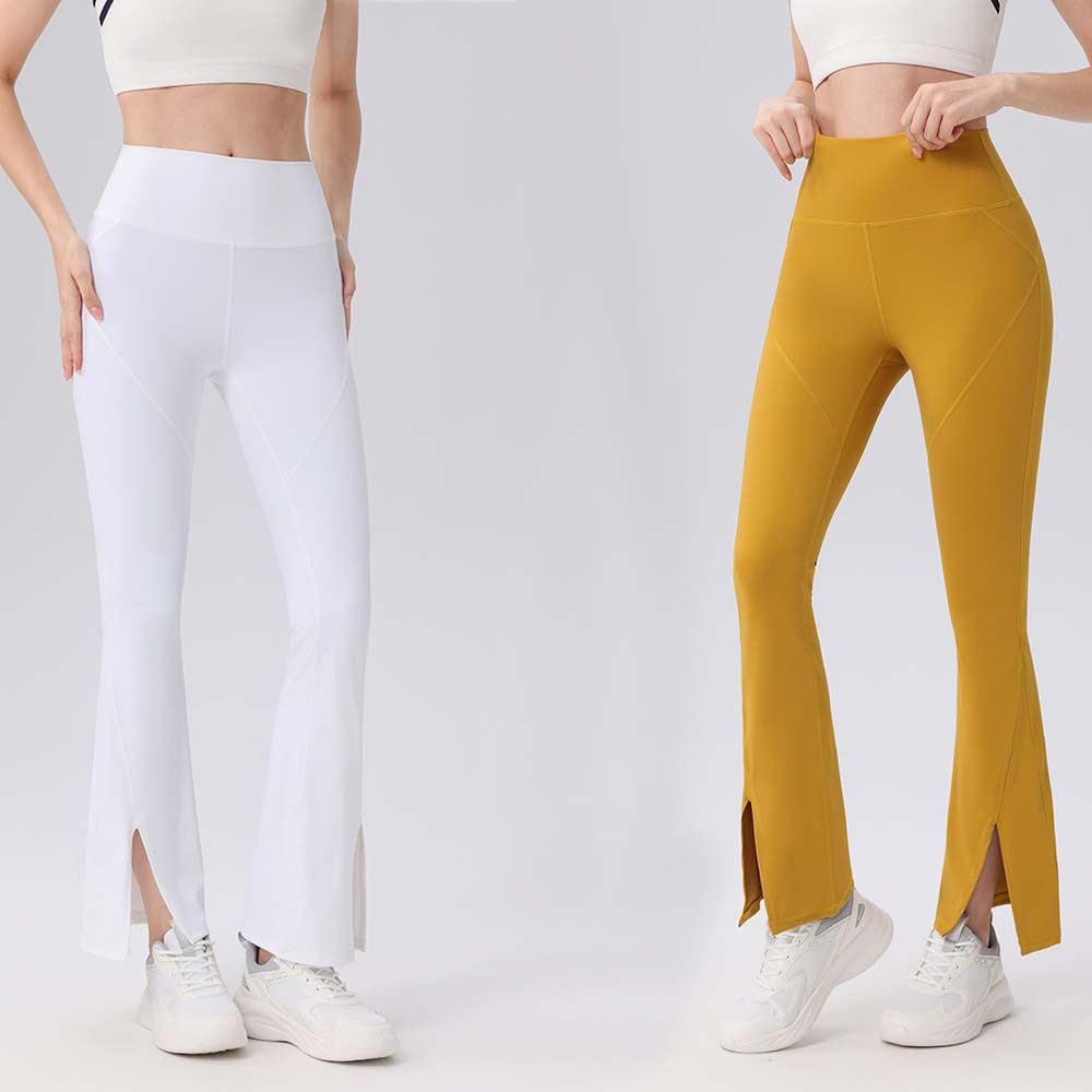 New High-Waisted Tummy Control Peach Running Yoga Pants with Split Cuffs, Skin-Friendly Sports Fitness Pants