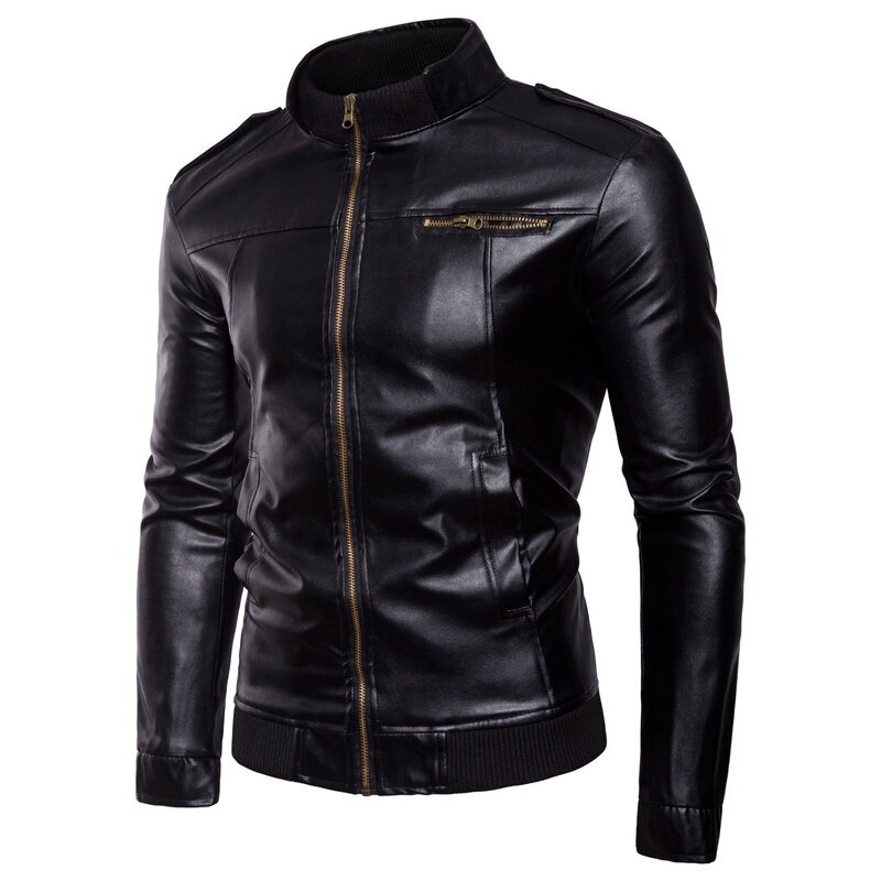 Men's Leather Jacket with Stand Collar, New Spring and Autumn Style, Stylish Biker Jacket, Youth Plus-Size Outerwear, Men's Motorcycle Jacket