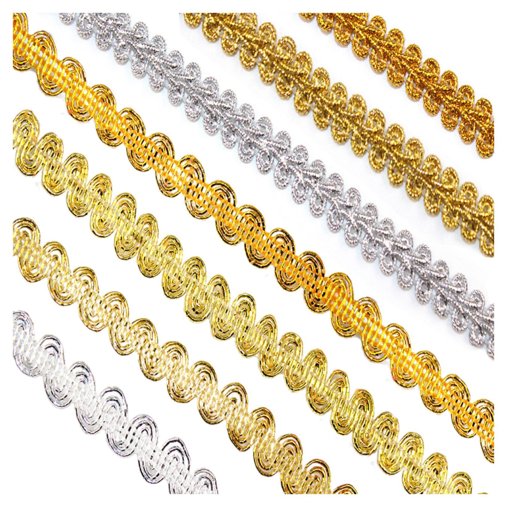 Fábrica al por mayor de oro y plata encaje de seda onda encaje cinta estilo étnico etapa Ropa Accesorios espiga encaje