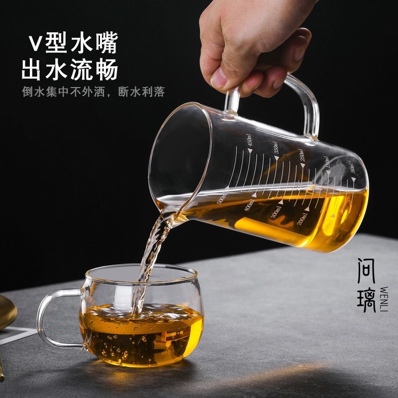 Taza de vidrio de alto borosilicato taza de medidor de jugo con mango caliente taza de caliente de leche taza de agua horno de microondas