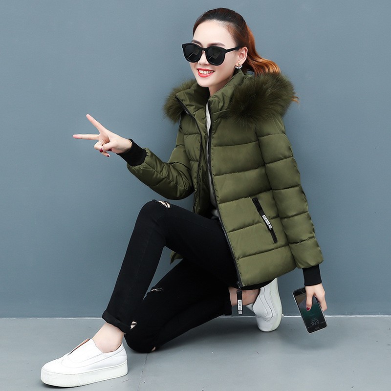 外贸2024新短款棉服女冬装外套棉袄修身加厚大毛领小个子棉衣批发