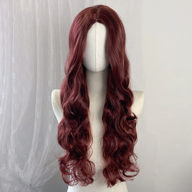 外国貿易スポットゴールドロングカーリーヘアウィッグ、クロスボーダー欧米女性用ミディアム分け目ビッグウェーブ化学繊維ヘッドギア、メーカー卸売|undefined
