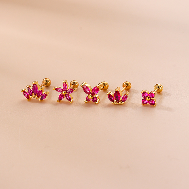 Fashion Flower Copper Plating Inlay Zircon Ear Studs 1 Piece
