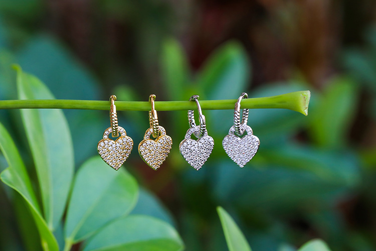 Simple Inlaid Zircon Heart-shaped Earrings display picture 1
