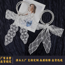 珍珠项链新款复古蕾丝丝巾长款高级感百搭装饰腰带发带多功能飘带