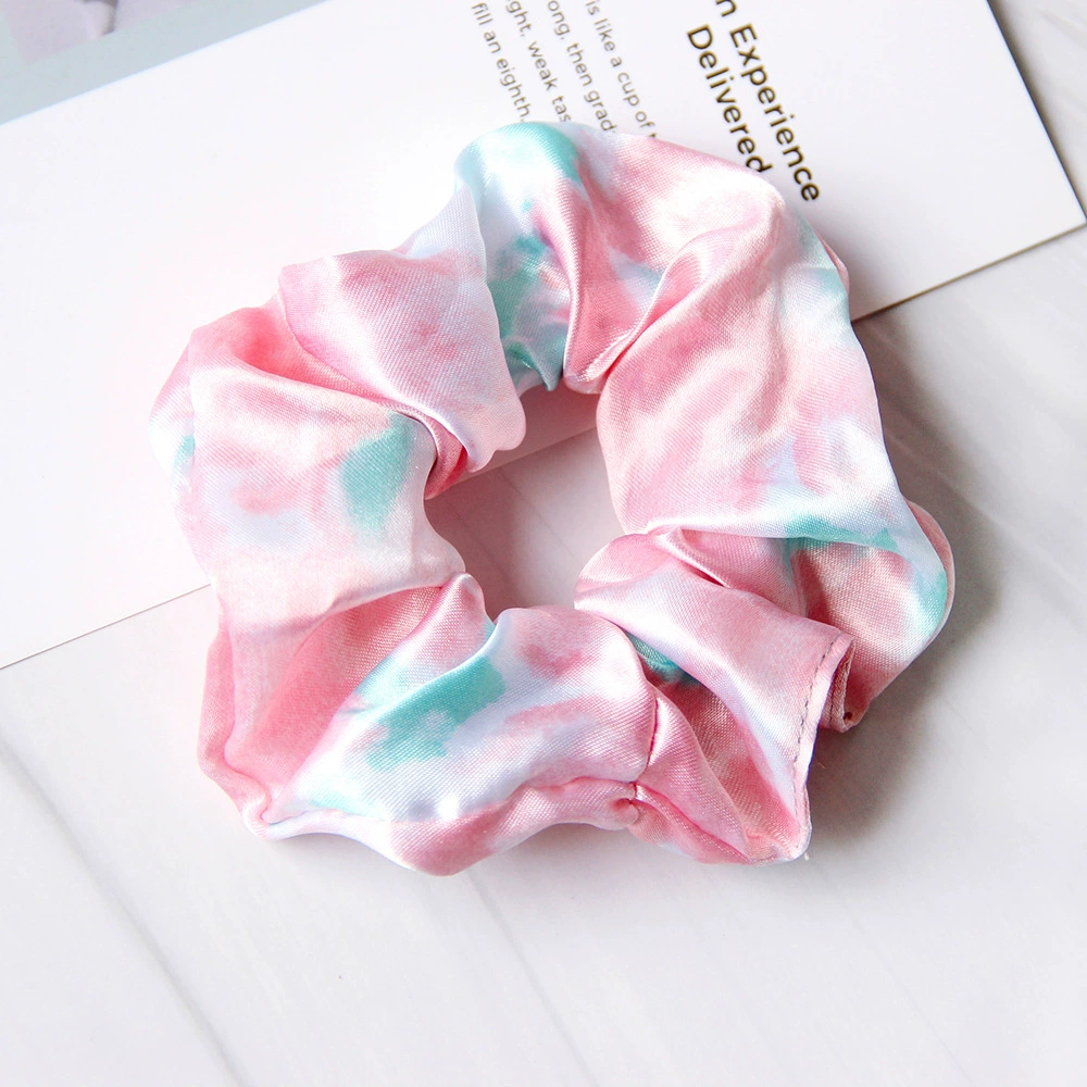 Satin Tie-Dye Hair Scrunchie, Elastic Hair Circle 11 cm, 6-Color Summer Accessory