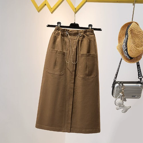Autumn elastic long skirt for leisure, A-line
