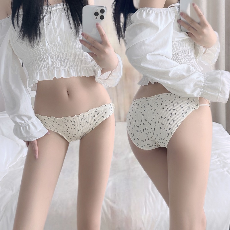 7A 抗菌下着女性の通気性抗菌純綿股薄いプリントリボン甘いセクシーな通気性ブリーフ|undefined
