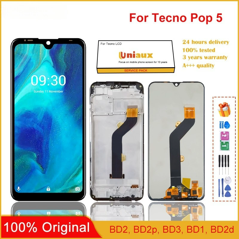 Подходит для экрана TECNO Pop 5 — LCD для мобильного телефона, внутренний и внешний экран с рамкой, сборка LCD