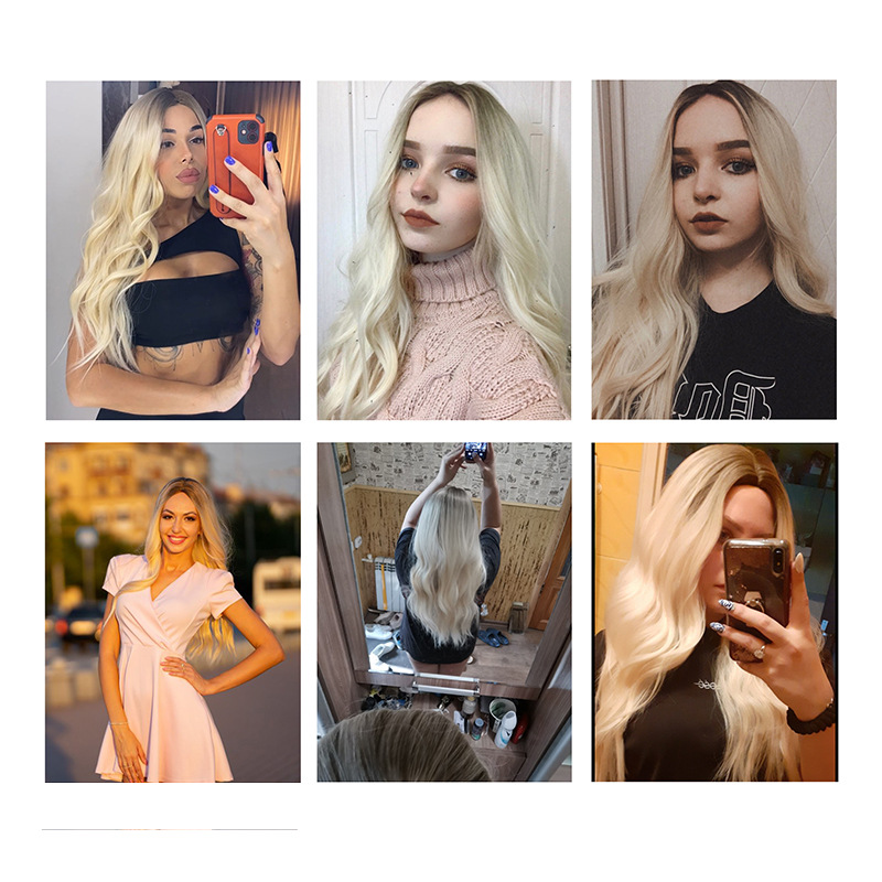 Cheveux synthétiques synthétiques, cheveux synthétiques teints en noir, couleur mixte, grande vague, cheveux bouclés minces féminins, bandeau mi-fendu pour femmes_voghion.com