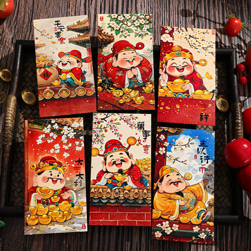 【새해 그림 부의 신】새해 빨간 봉투┊글리터 컬러 프린트┊인터넷 연예인 핫 스타일